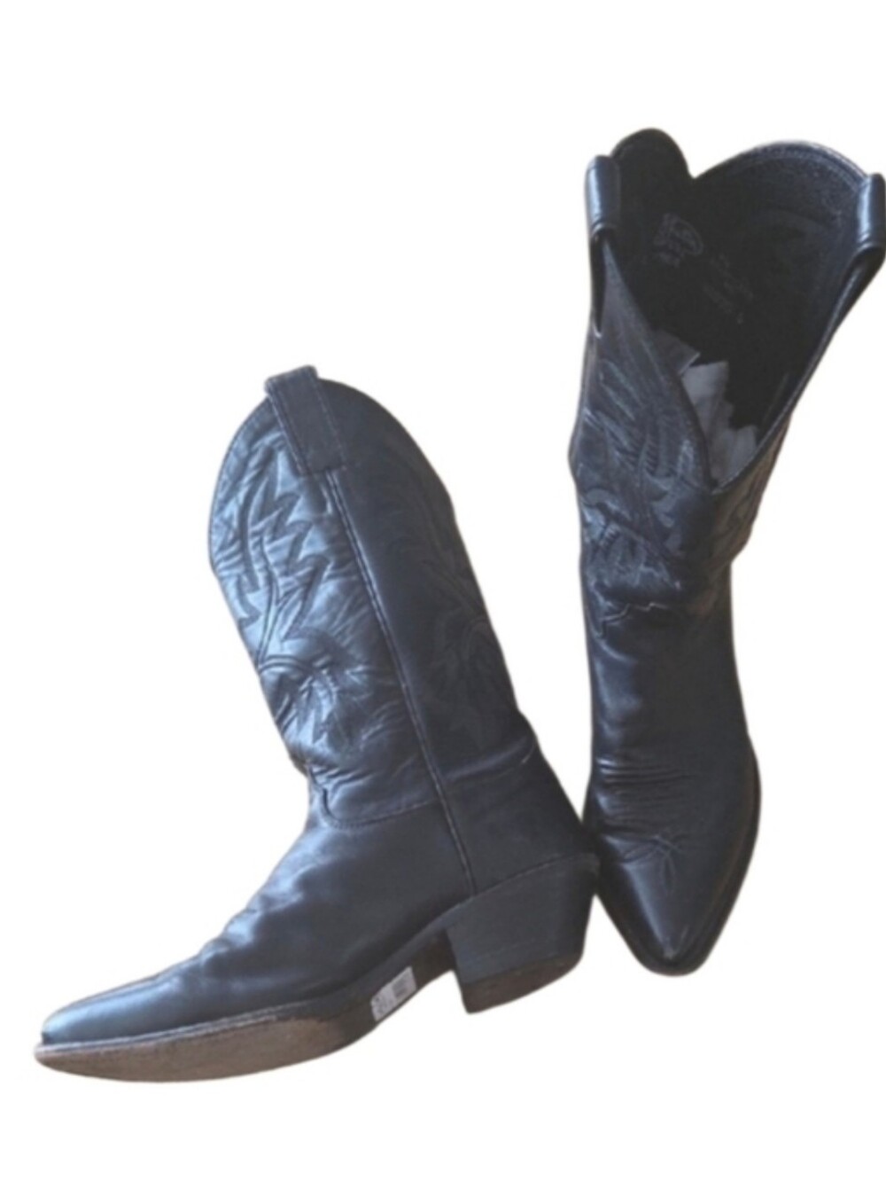 Black Heeled Justins Black Leather Cowboy Boots